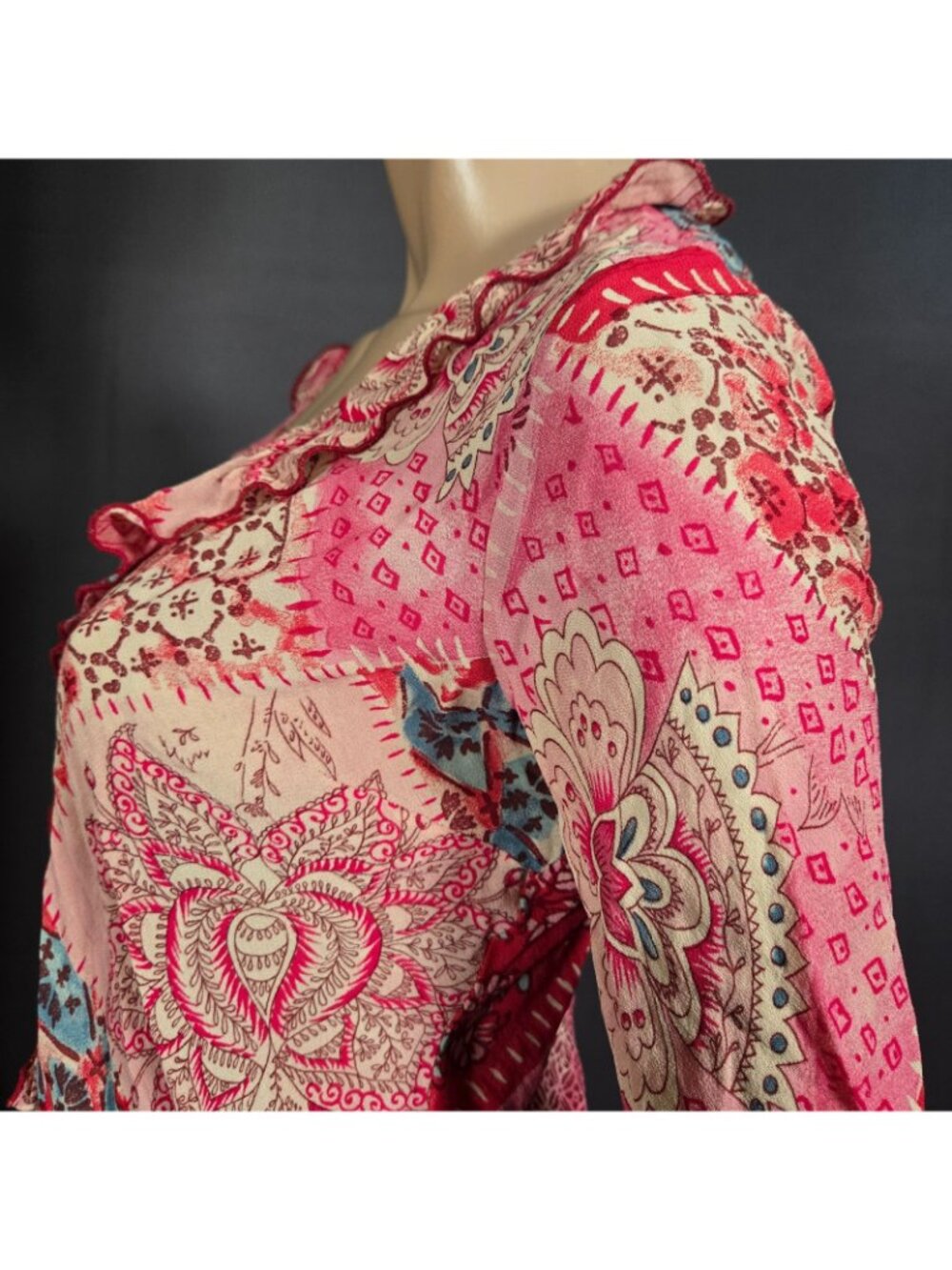 Y2K Next Tie Front Chiffon Top Pink Blue Ruffled Size S Euro Summer Boho Fairy - Picture 7 of 15